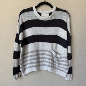 Brochu Walker Striped Linen Cotton Relaxed Open Knit Sweater Size M